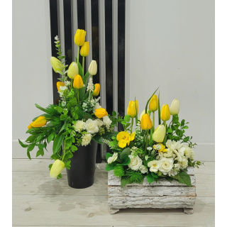 Wiosenna kompozycja kwiatowa # 623 Kompozycja nagrobna z tulipanami